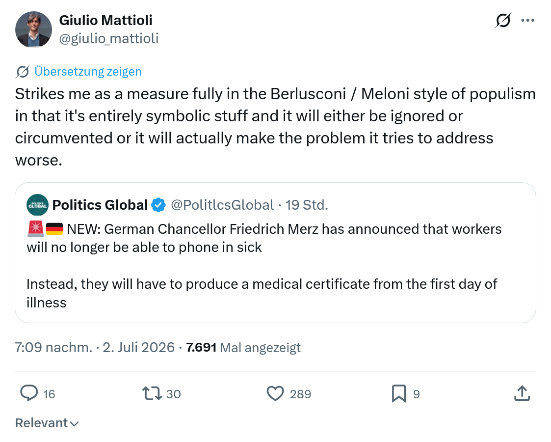 Giulio Mattioli: Strikes me as a measure fully in the Berlusconi...