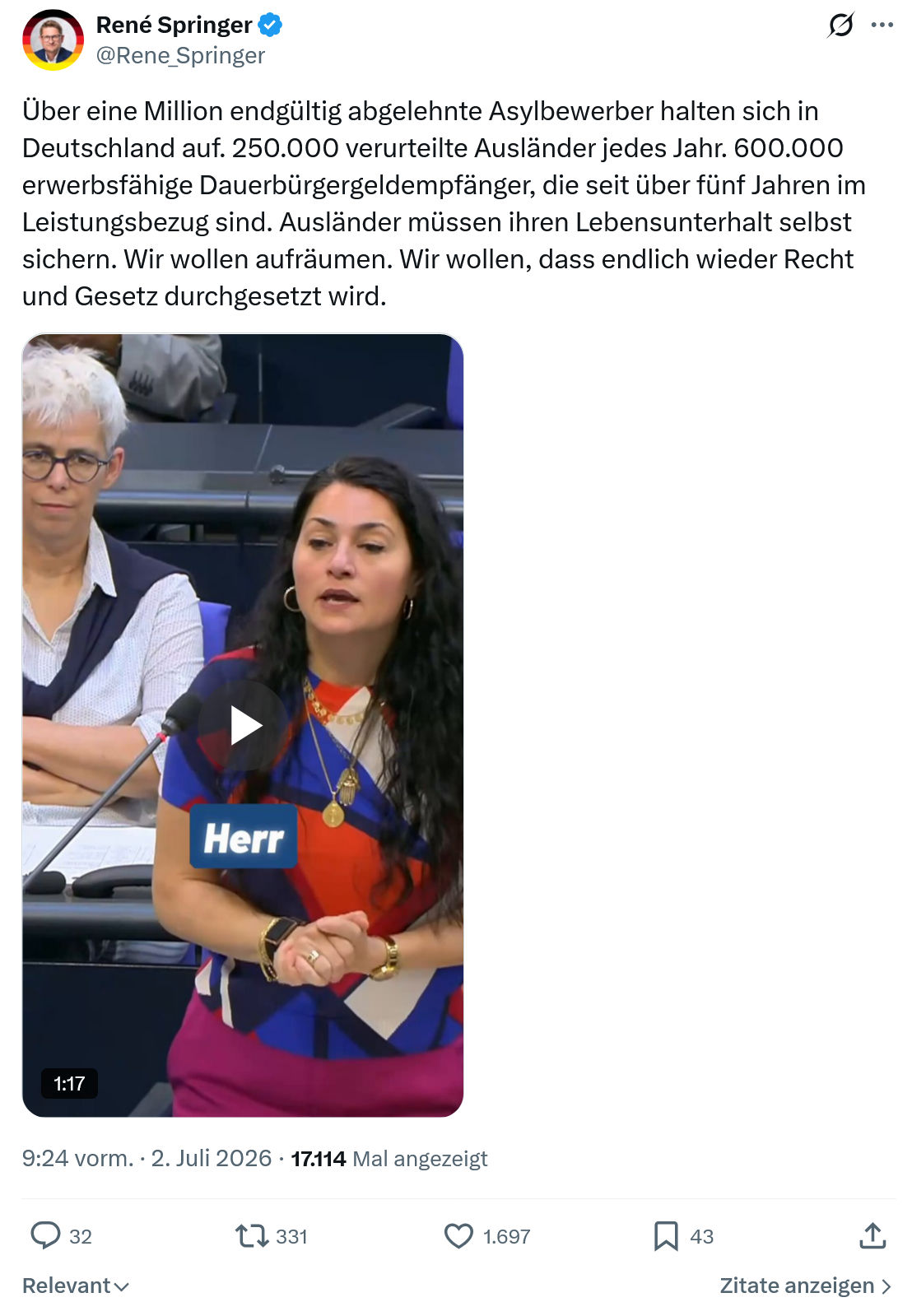 René Springer: Über eine Million endgültig...