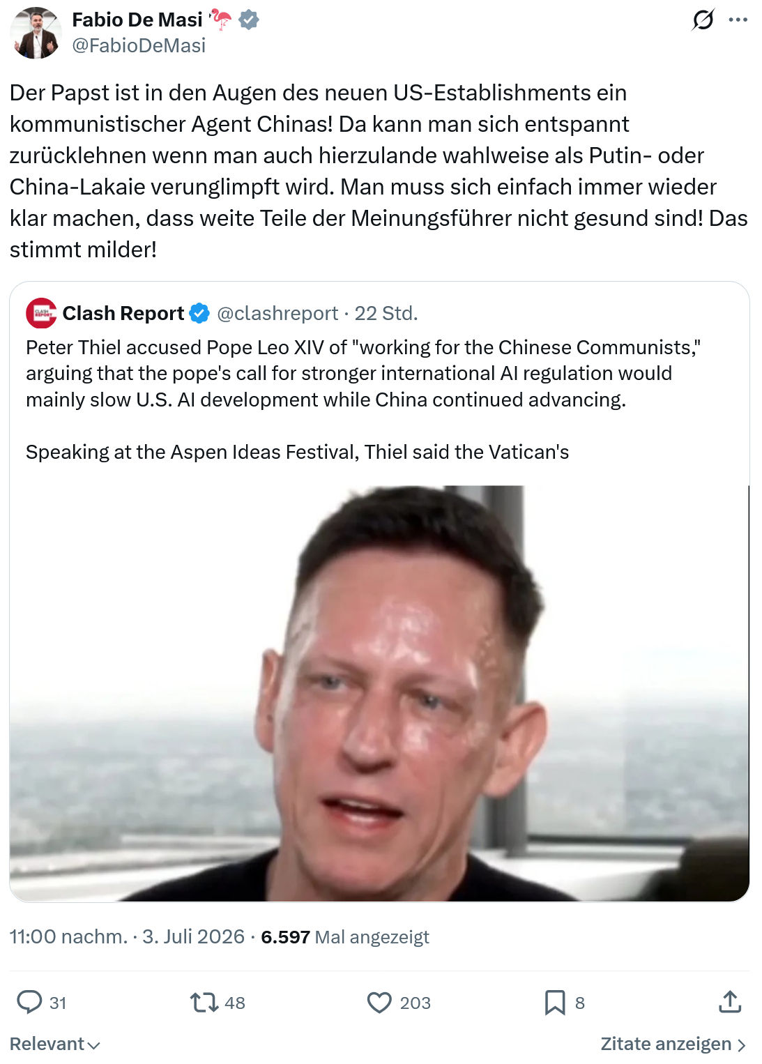 Fabio De Masi: Der Papst ist in den Augen...