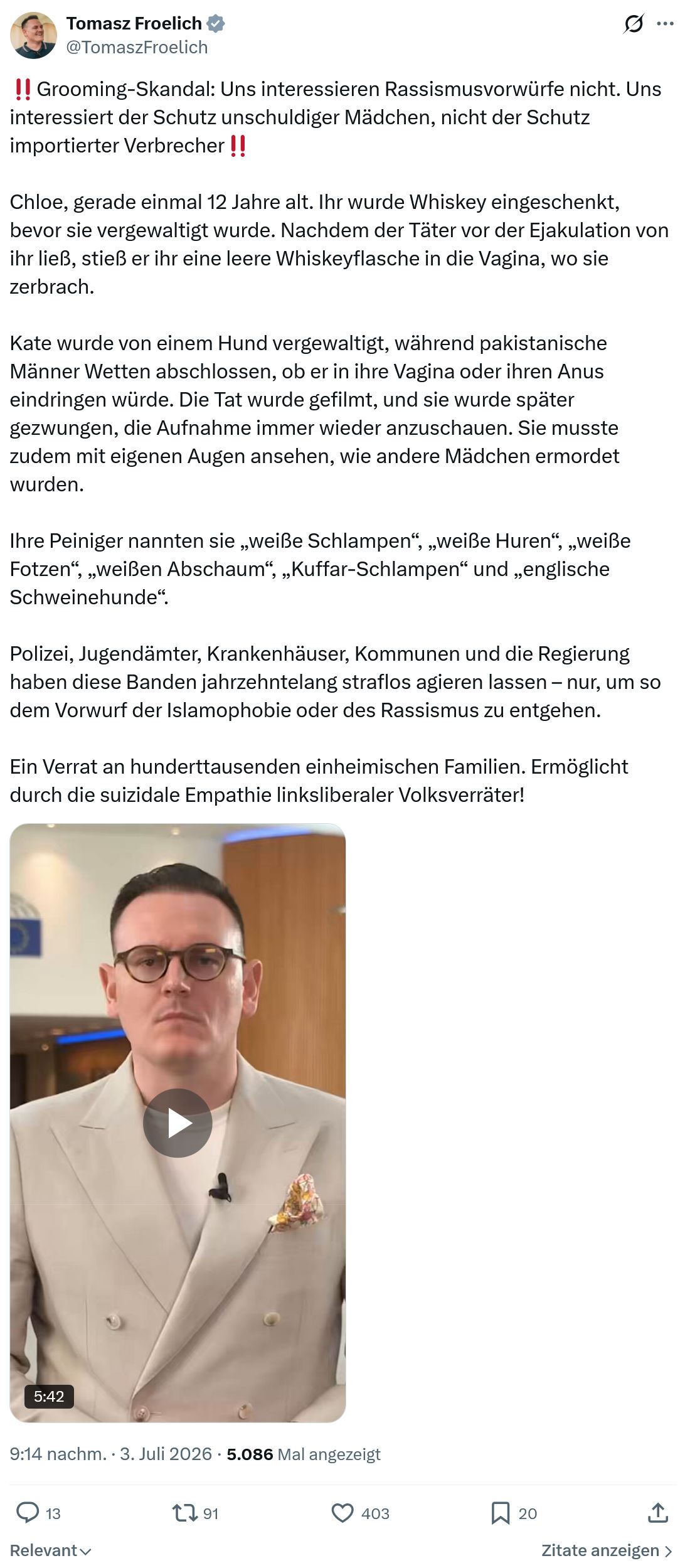 Tomasz Froelich: Grooming-Skandal...
