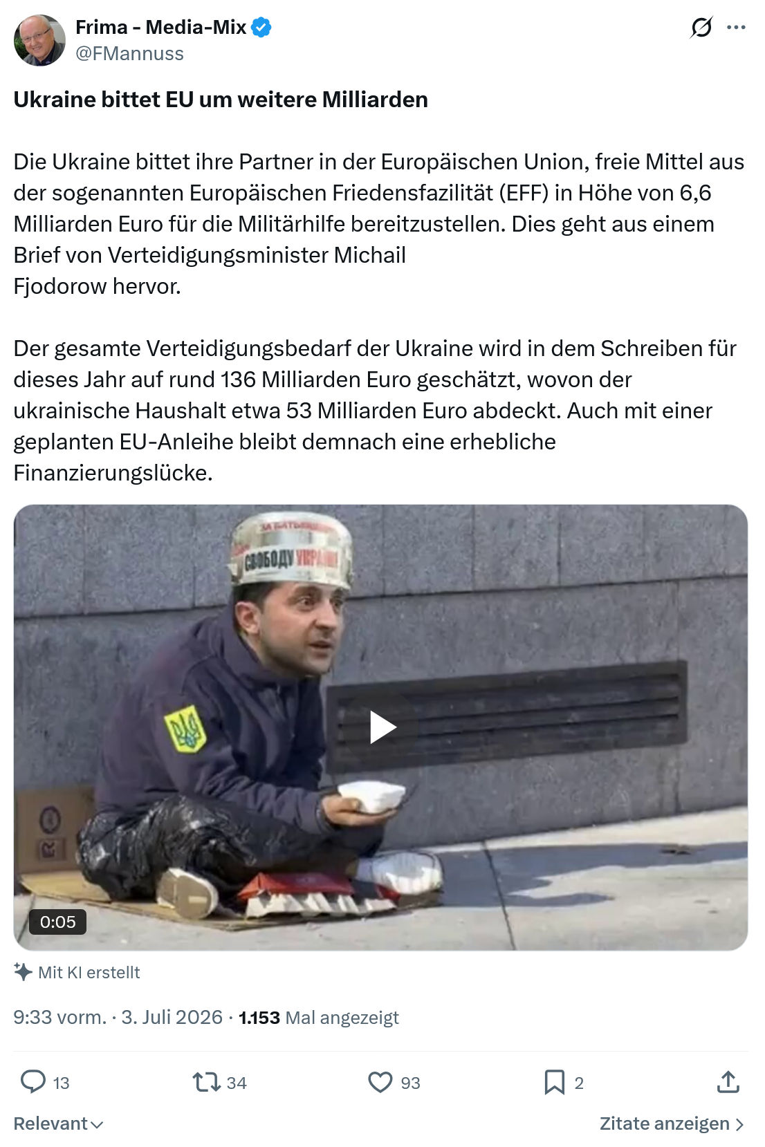 Friedrich Mannus: Ukraine bittet EU um weitere Milliarden...