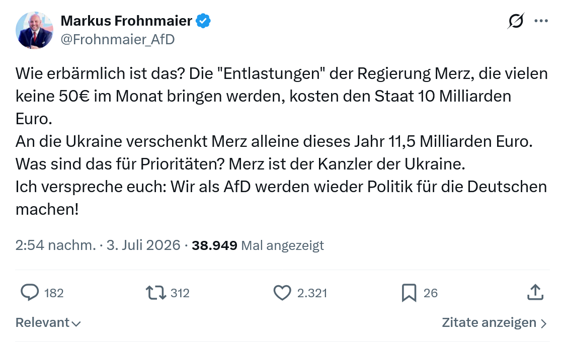 Markus Frohnmaier: Wie erbärmlich ist das? Die "Entlastungen"...