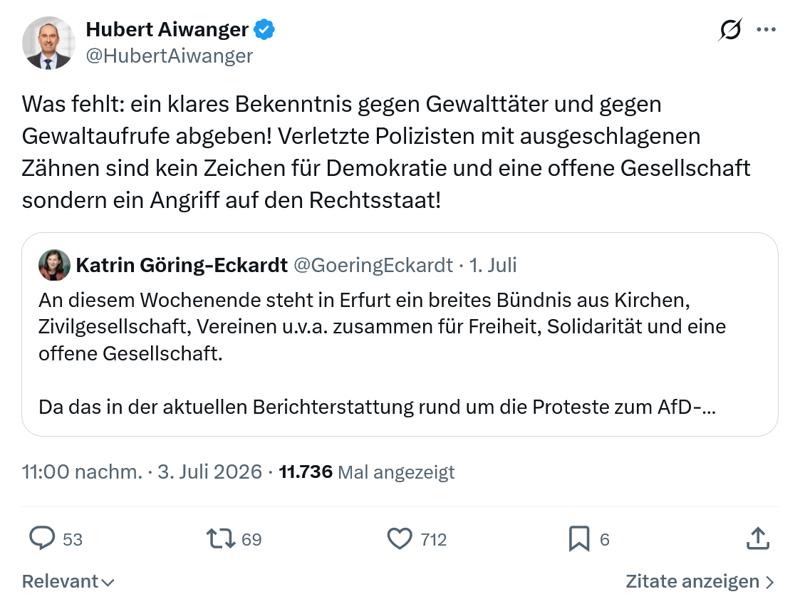 Hubert Aiwanger: Was fehlt: ein klares Bekenntnis gegen...