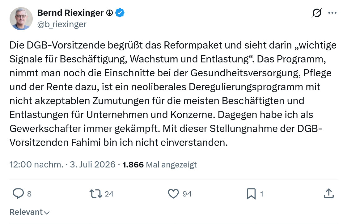 Bernd Riexinger: Die DGB-Vorsitzende begrüßt das Reformpaket...
