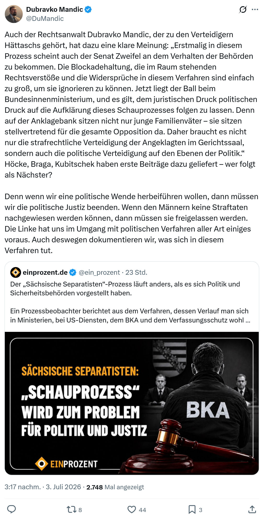 Dubravko Mandic: Auch der Rechtsanwalt Dubravko Mandic...