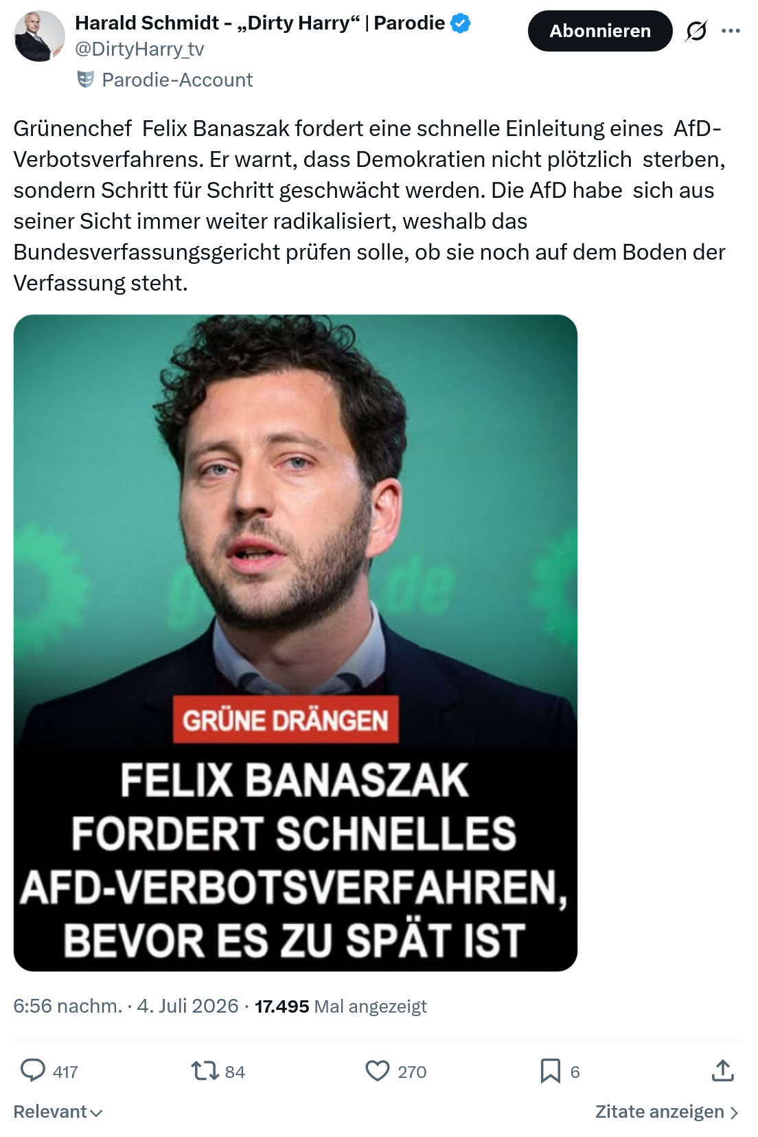 Harald Schmidt: Grünenchef Felix Banaszak...