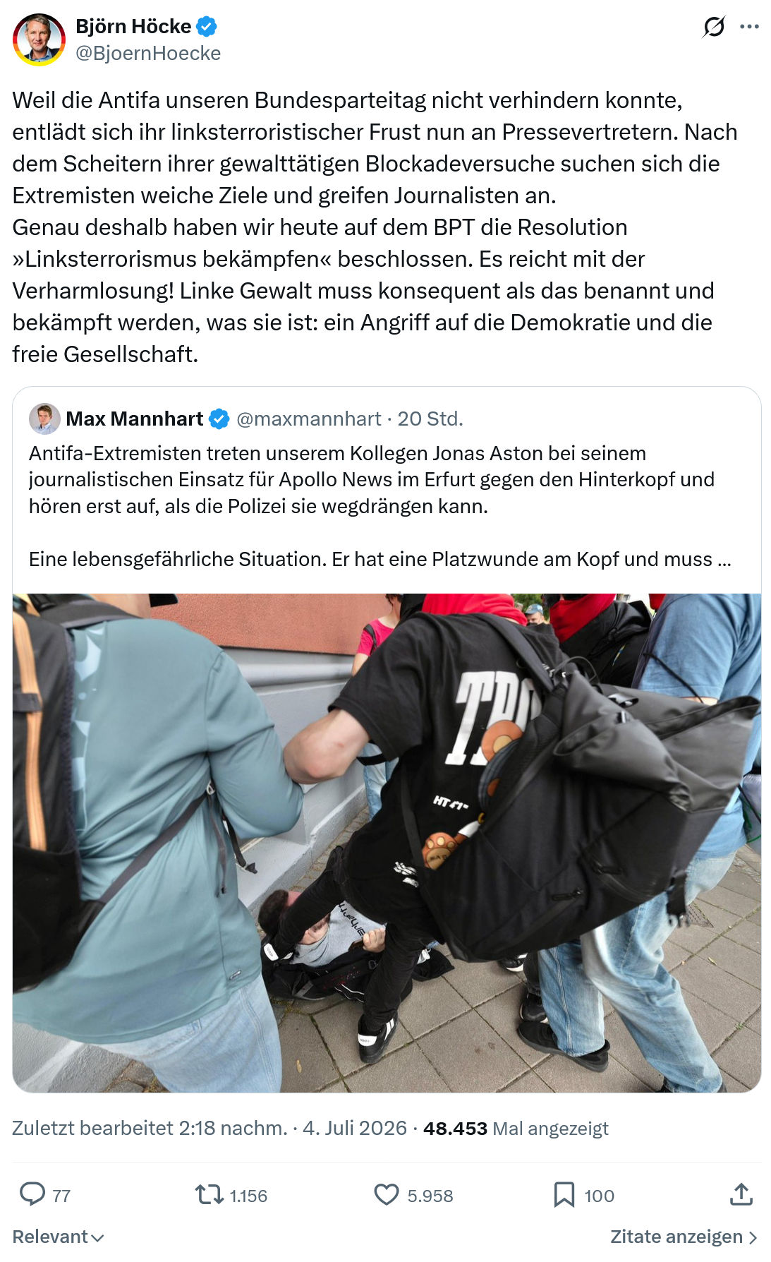 Björn Höcke: Weil die Antifa unseren Bundesparteitag...