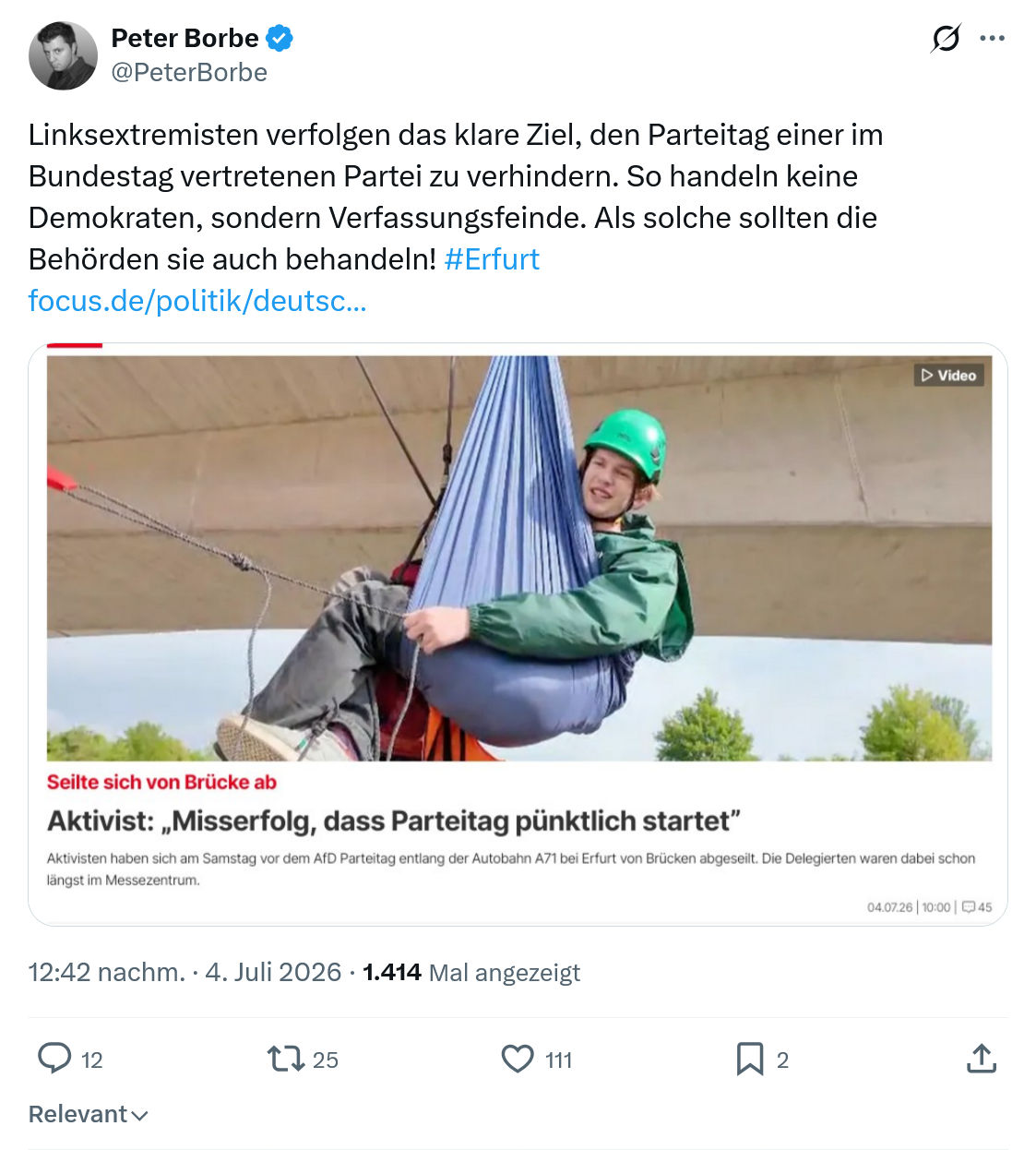 Peter Borbe: Linksextremisten verfolgen das klare Ziel...