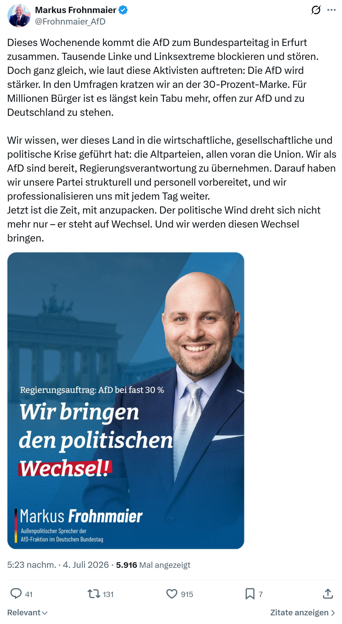Markus Frohnmaier: Dieses Wochenende kommt die AfD...