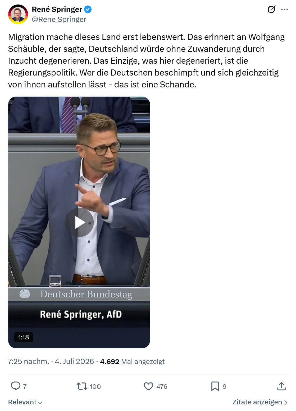 René Springer: Migration mache dieses Land erst lebenswert...
