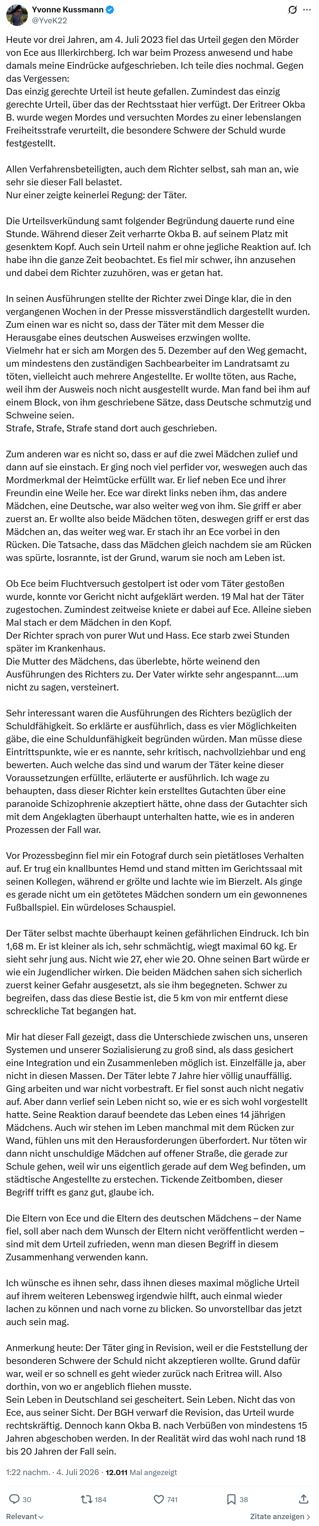 Yvonne Kussmann: Heute vor drei Jahren...