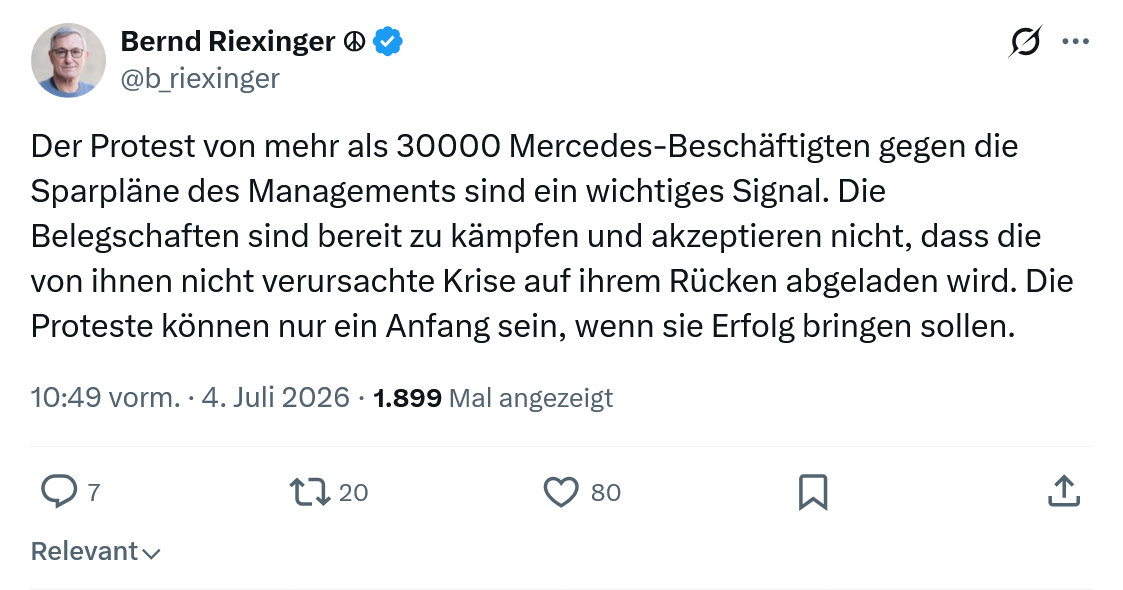 Bernd Riexinger: Der Protest von mehr als 30000 Mercedes-Beschäftigten...
