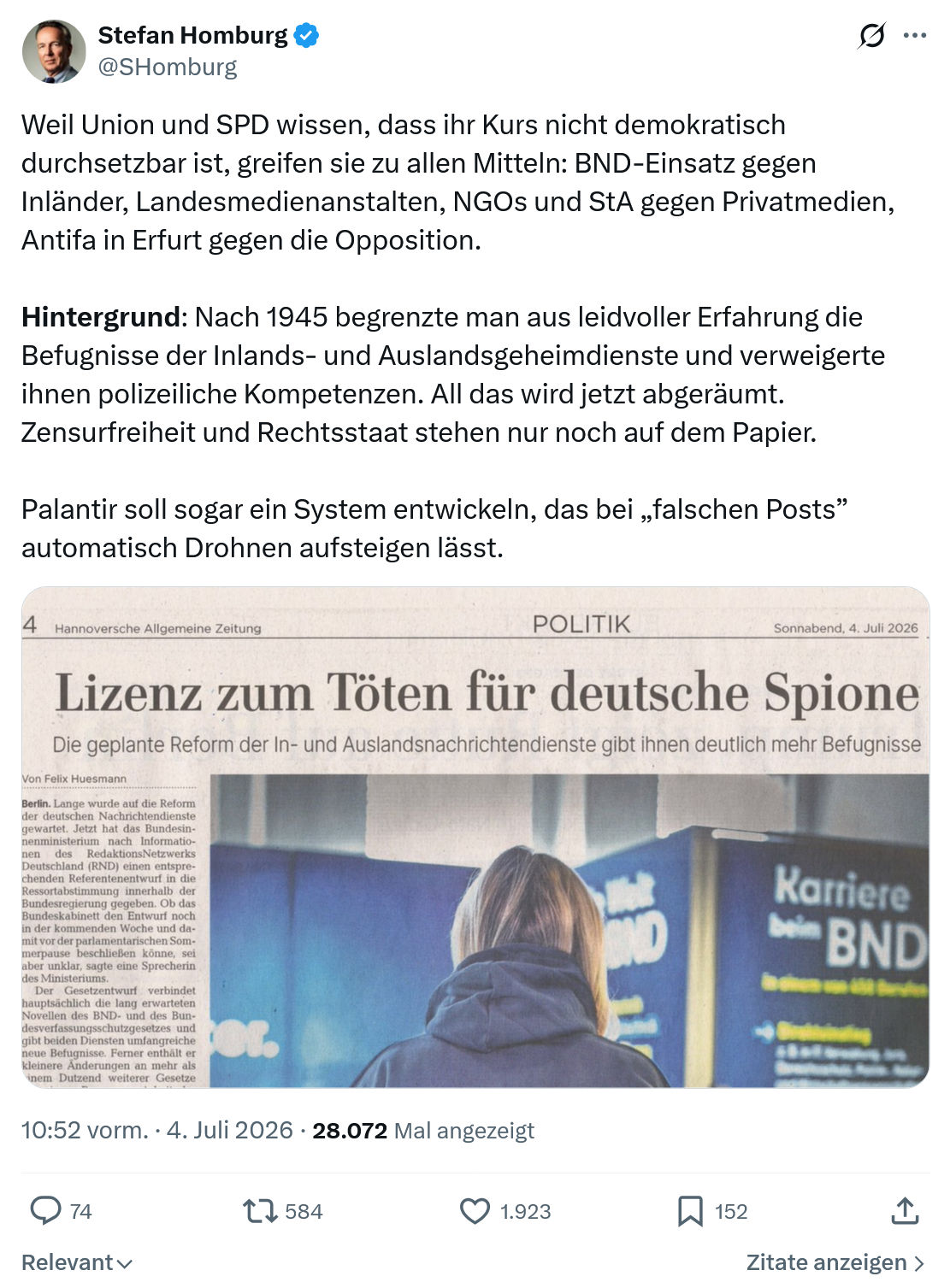 Stefan Homburg: Weil Union und SPD wissen...