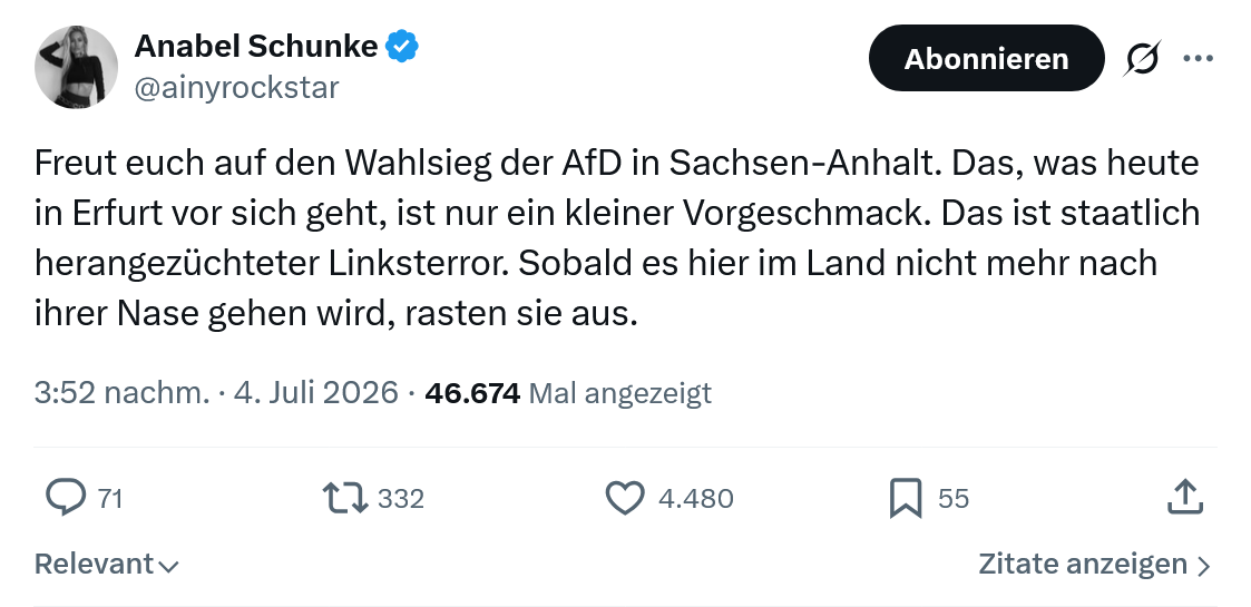 Anabel Schunke: Freut euch auf den Wahlsieg der AfD...