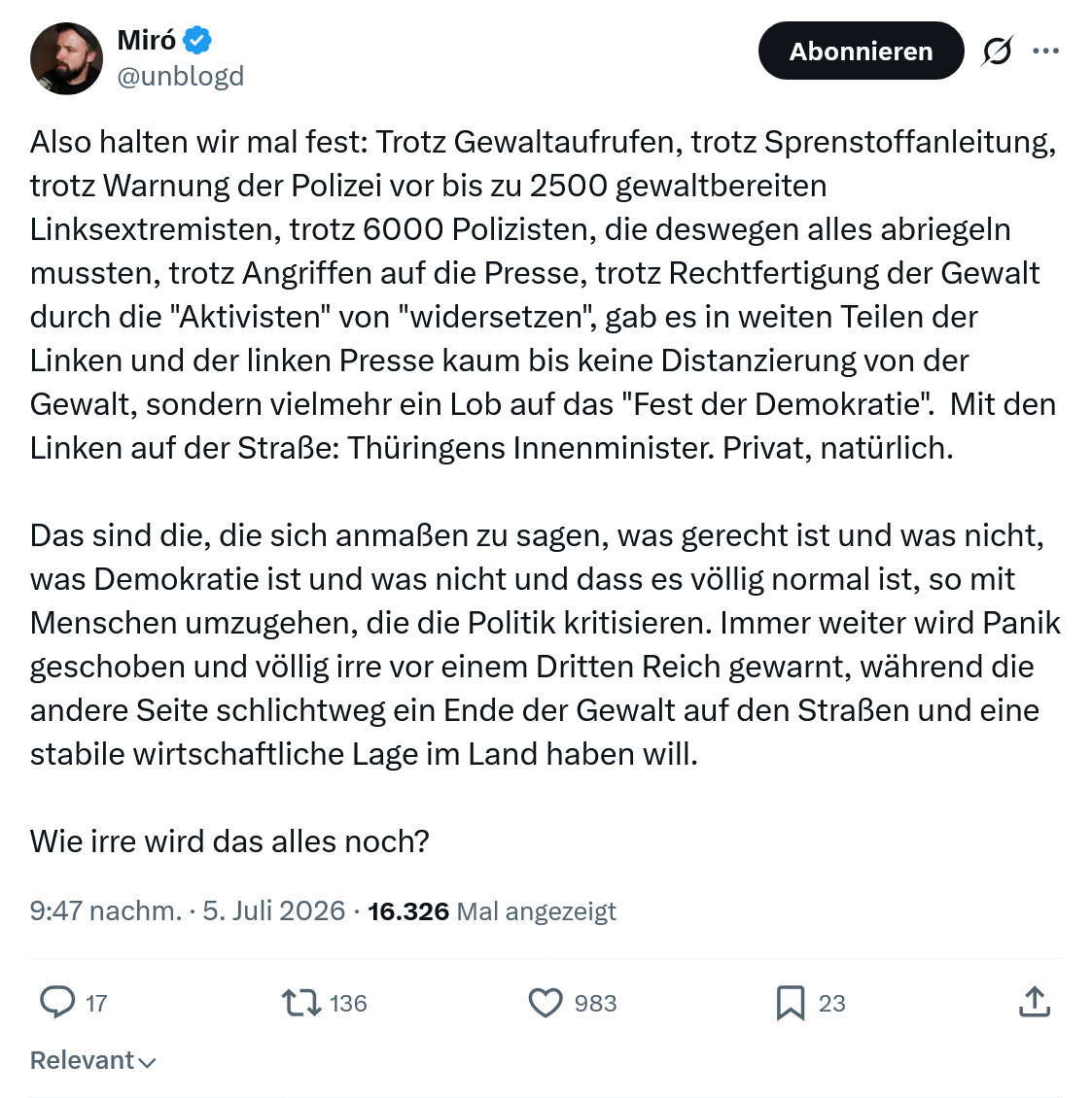 Miro Wolsfeld: Also halten wir mal fest...