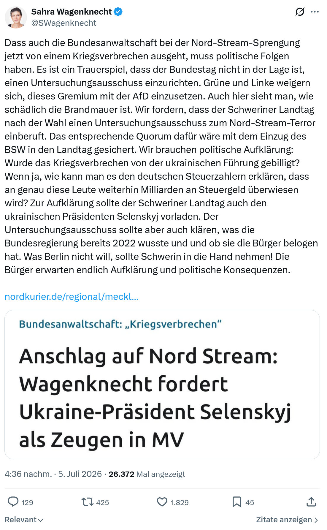Sahra Wagenknecht: Dass auch die Bundesanwaltschaft...