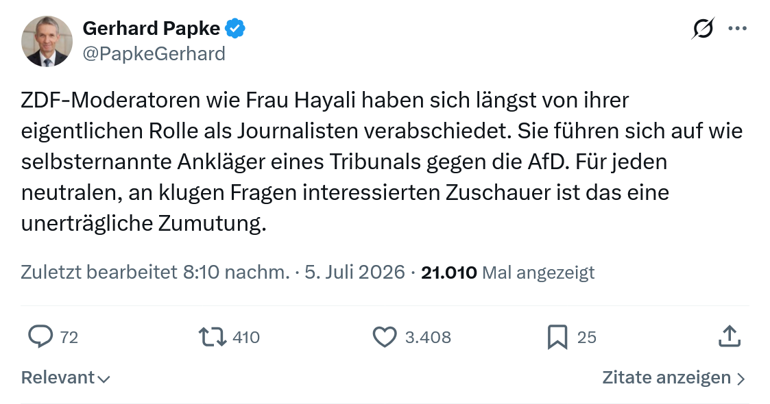 Gerhard Papke: ZDF-Moderatoren wie Frau Hayali...