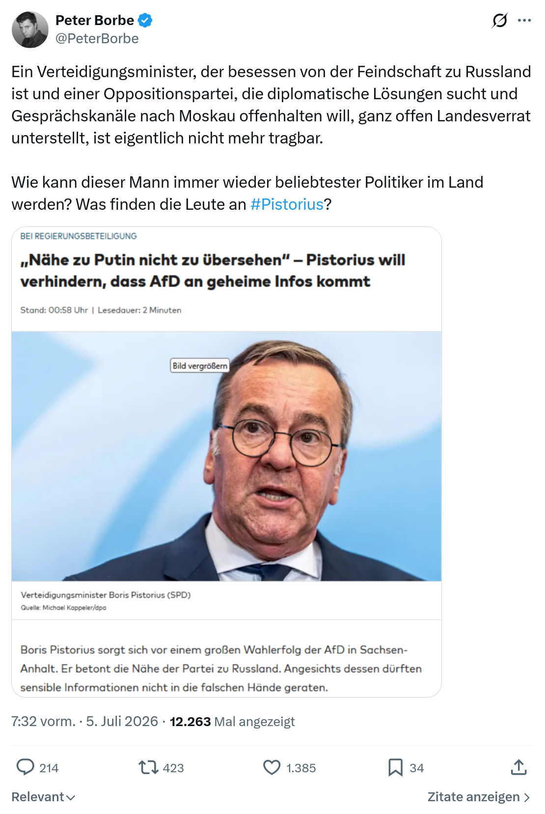 Peter Borbe: Ein Verteidigungsminister...