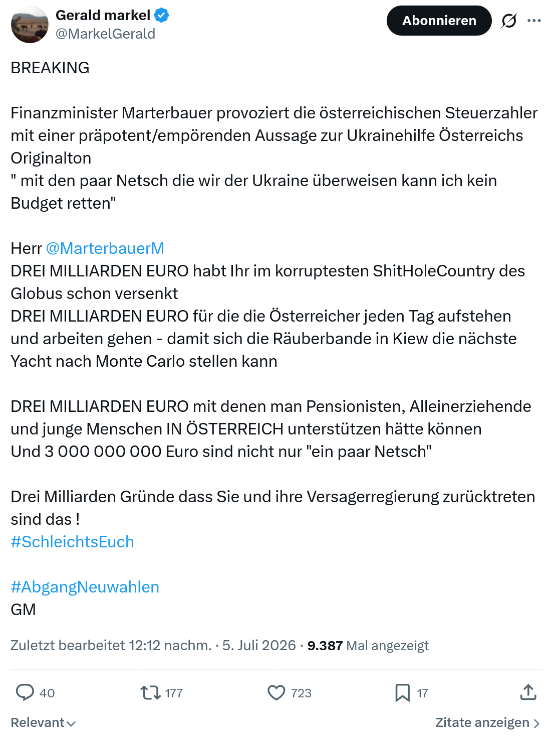 Gerald Markel: BREAKING...