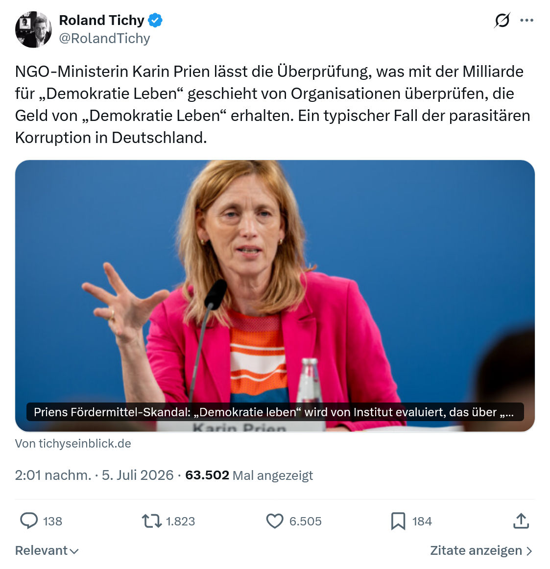 Roland Tichy: NGO-Ministerin Karin Prien...