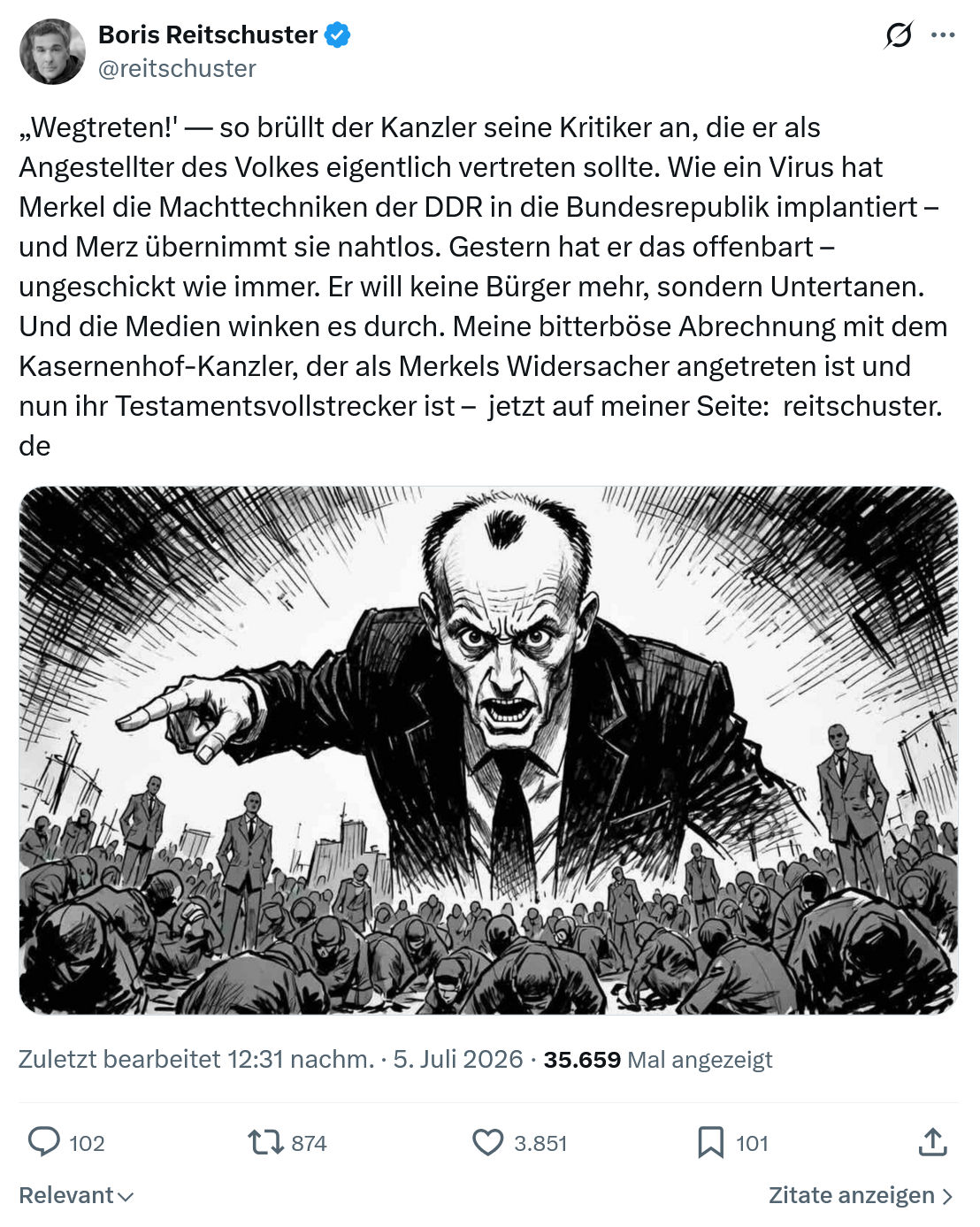 Boris Reitschuster: „Wegtreten!' — so brüllt der Kanzler...