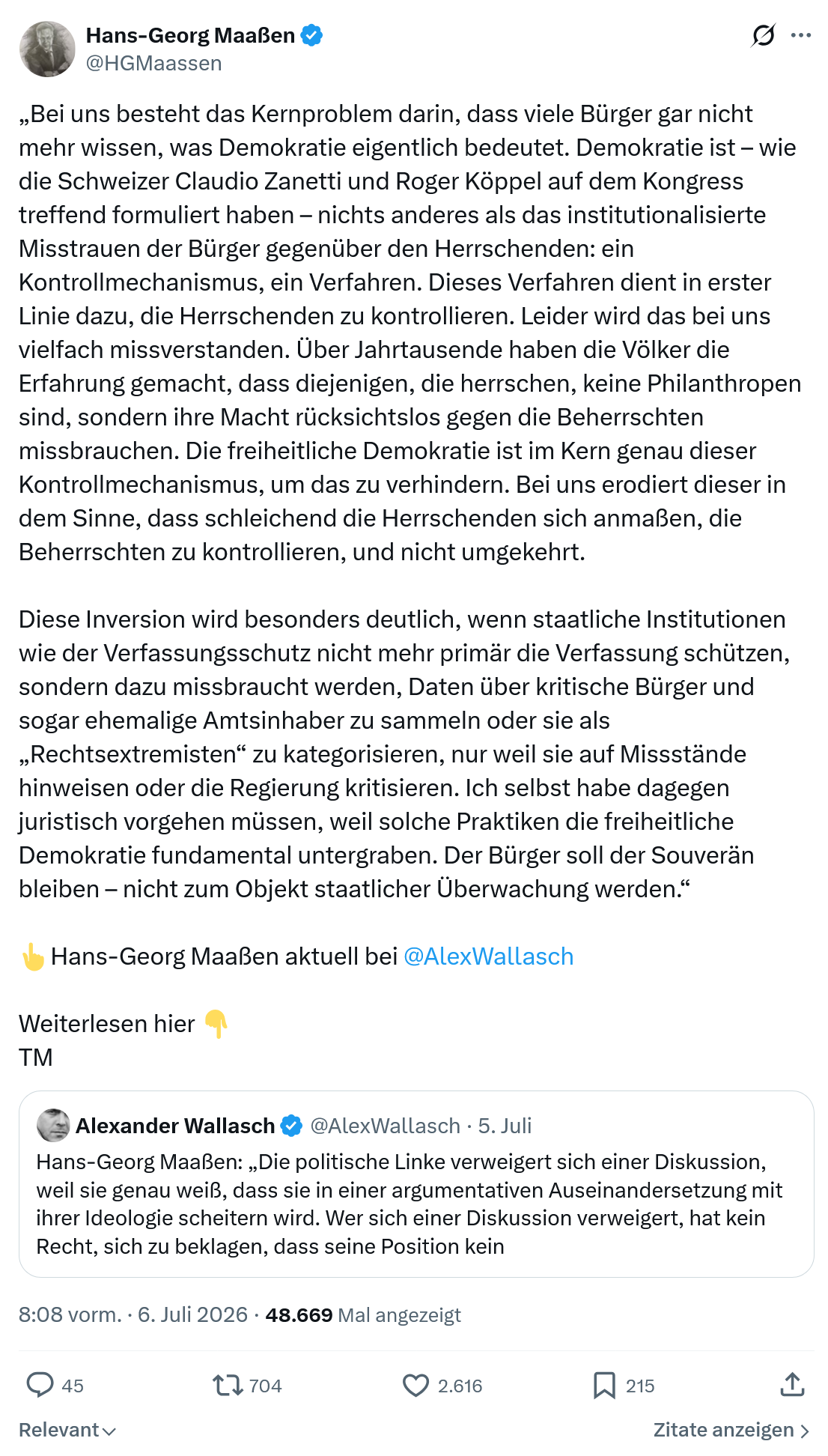 Hans-Georg Maaßen: Bei uns besteht das Kernproblem darin...