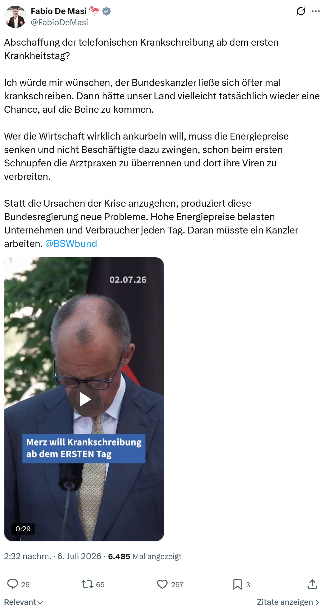 Fabio De Masi: Abschaffung der telefonischen Krankschreibung ab dem ersten Krankheitstag...