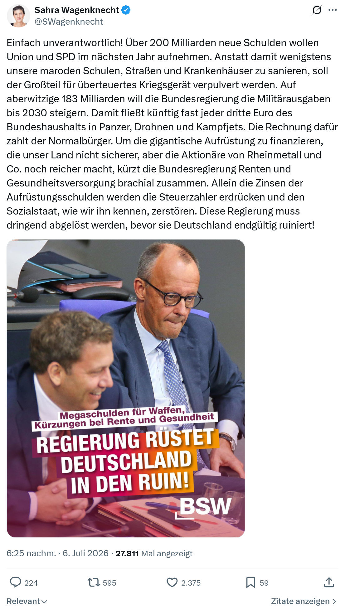 Sahra Wagenknecht: Einfach unverantwortlich...