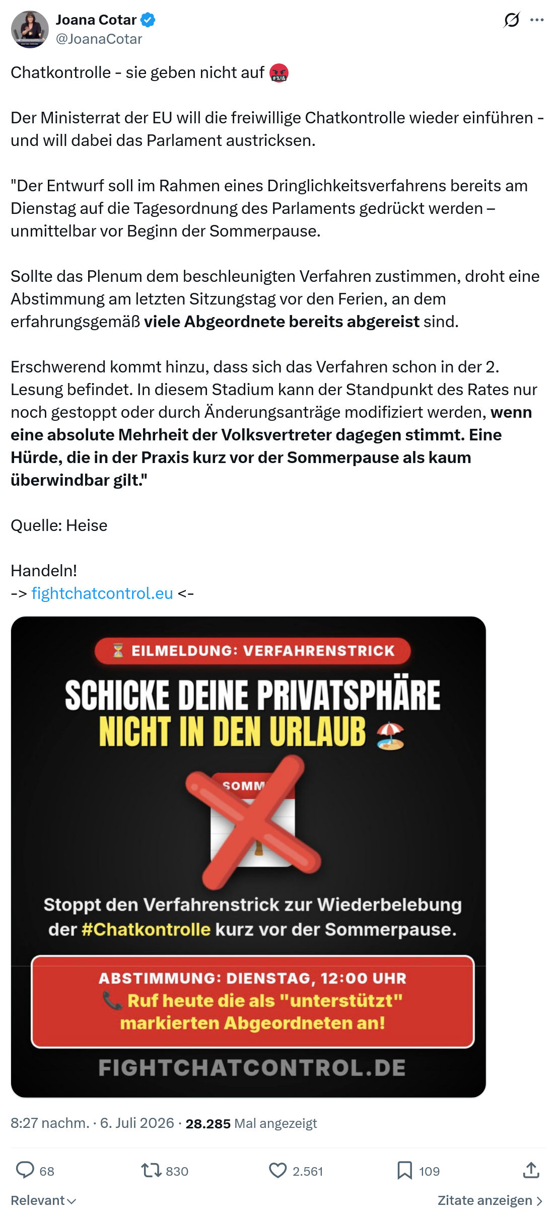 Joana Cotar: Chatkontrolle - sie geben nicht auf...