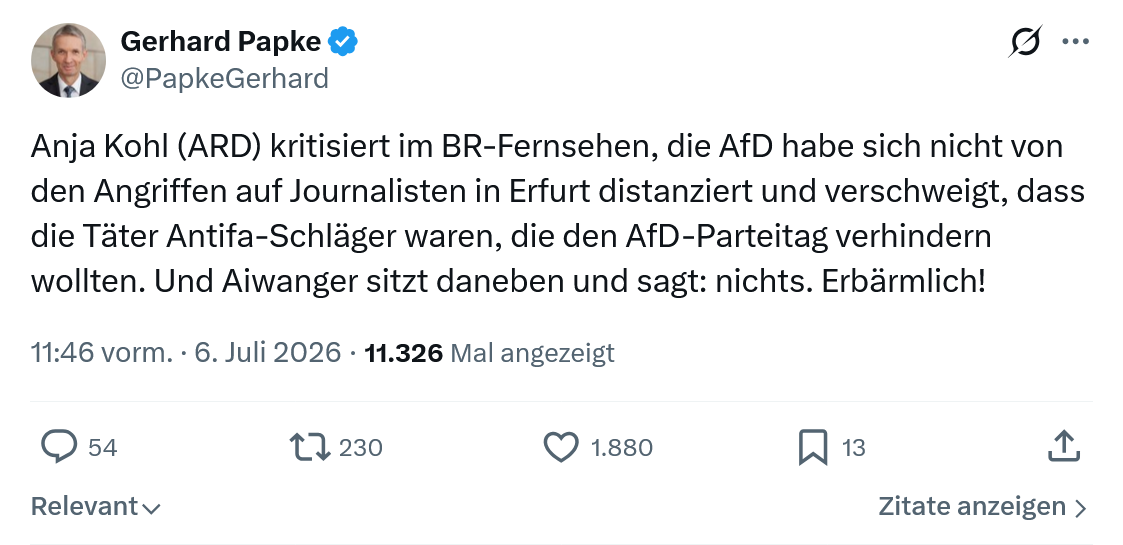 Gerhard Papke: Anja Kohl (ARD) kritisiert im BR-Fernsehen...