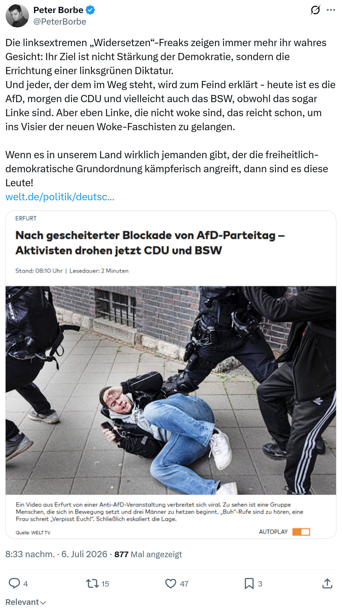 Peter Borbe: Die linksextremen „Widersetzen“-Freaks...