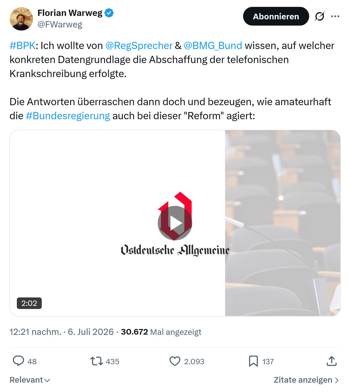 Florian Warweg: #BPK: Ich wollte von @RegSprecher...