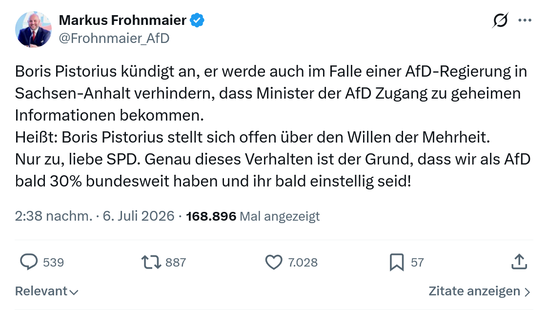 Markus Frohnmaier: Boris Pistorius kündigt an...