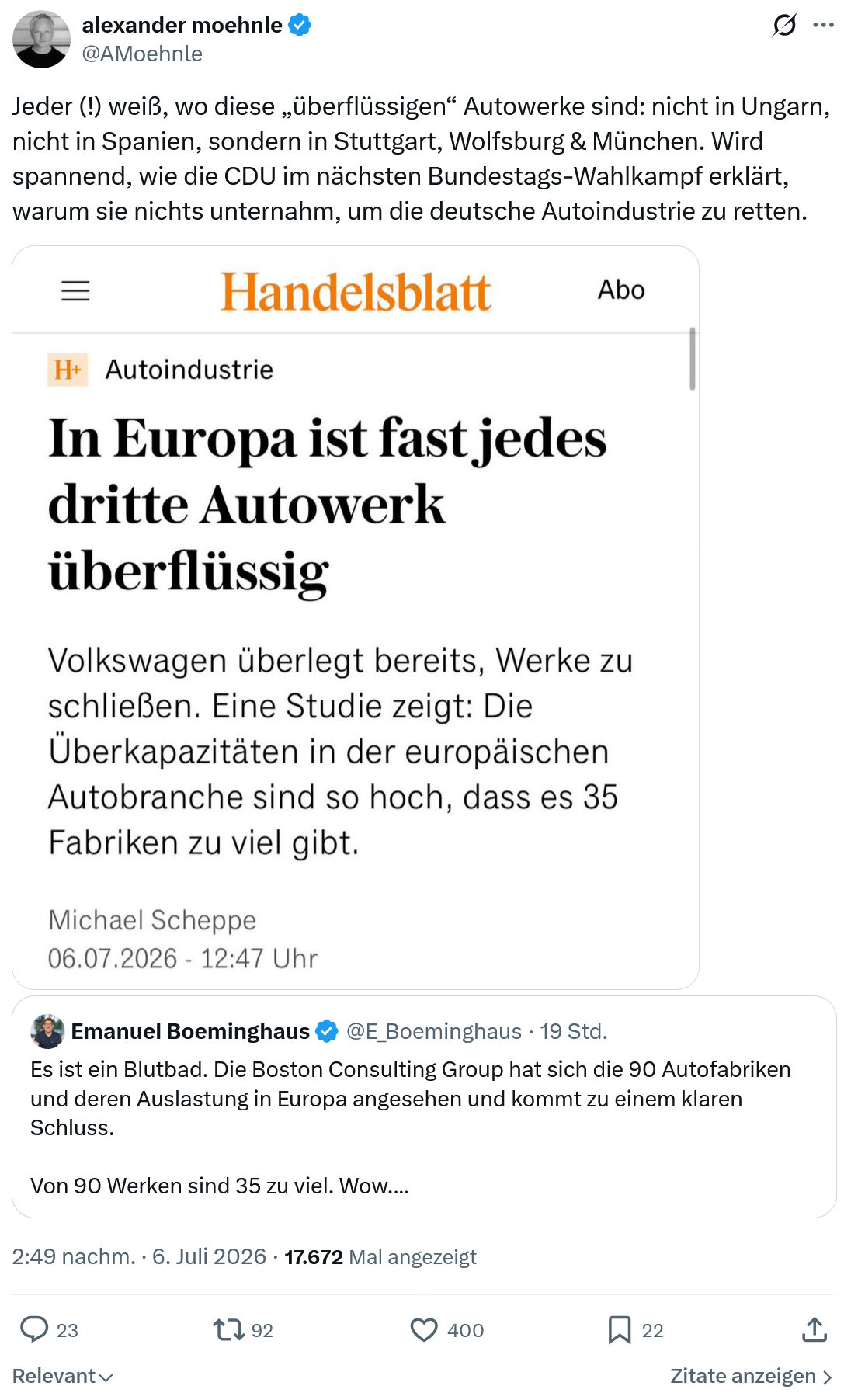 Alexander Moehnle: Jeder (!) weiß, wo diese „überflüssigen“ Autowerke sind...