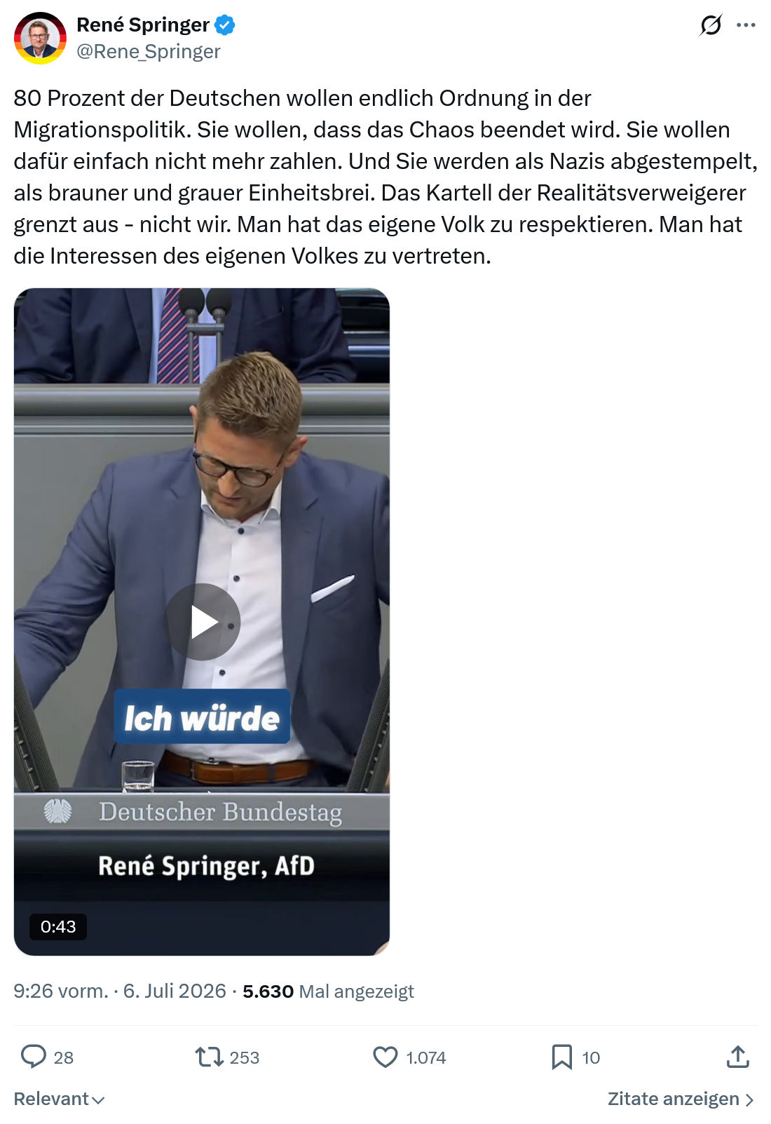 René Springer: 80 Prozent der Deutschen wollen endlich Ordnung...