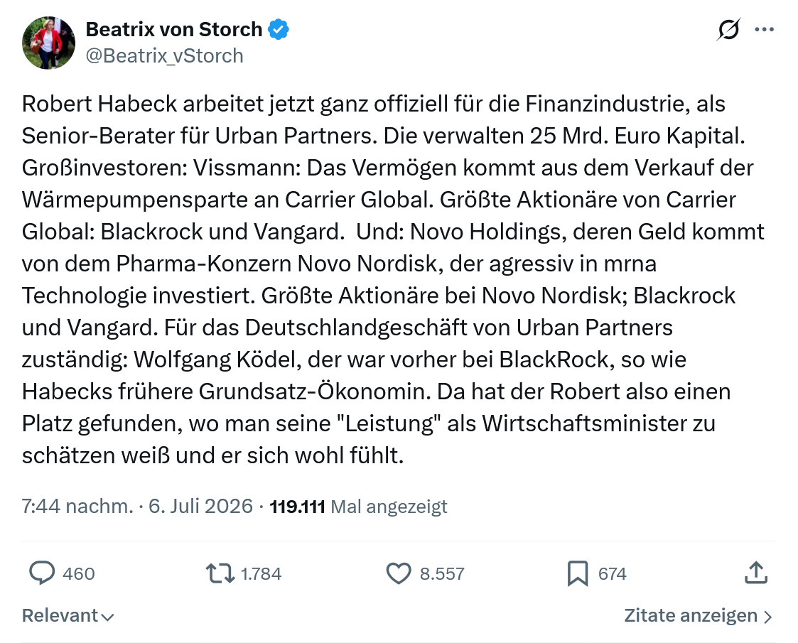 Beatrix von Storch: Robert Habeck arbeitet jetzt ganz offiziell...