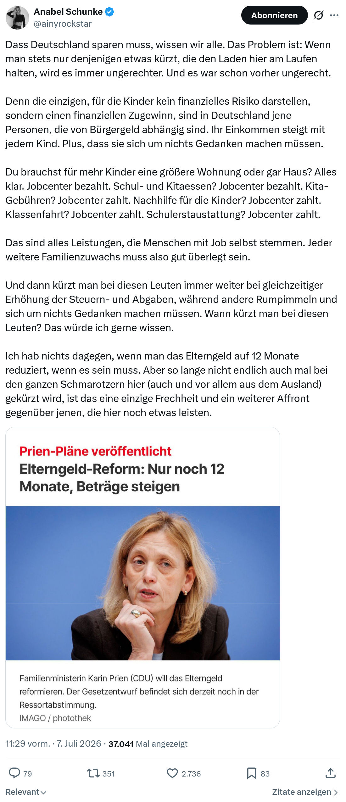Anabel Schunke: Dass Deutschland sparen muss...