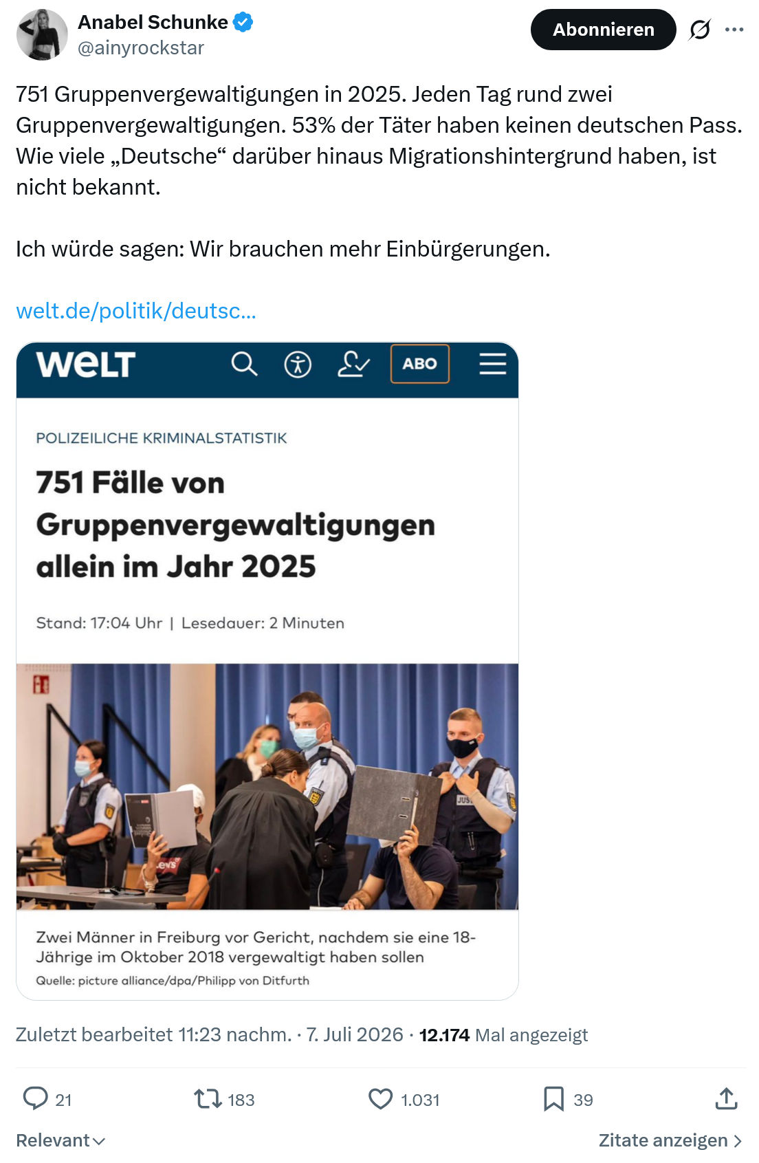 Anabel Schunke: 751 Gruppenvergewaltigungen in 2025...