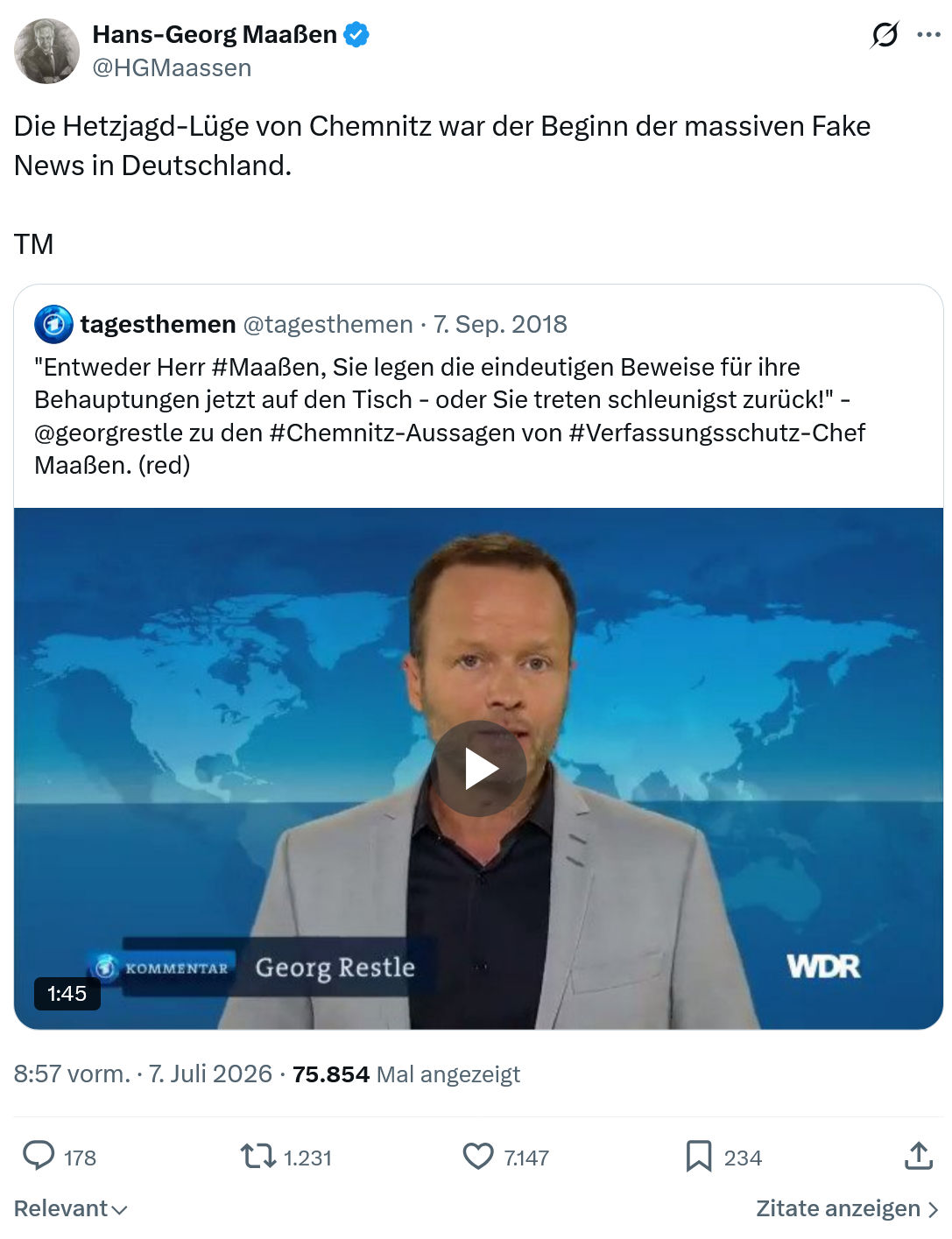Hans-Georg Maaßen: Die Hetzjagd-Lüge von Chemnitz...