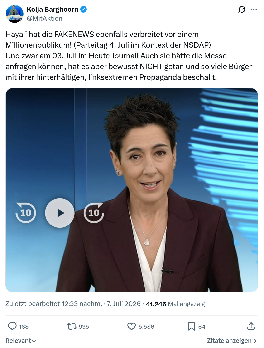 Kolja Barghoorn: Hayali hat die FAKENEWS ebenfalls...
