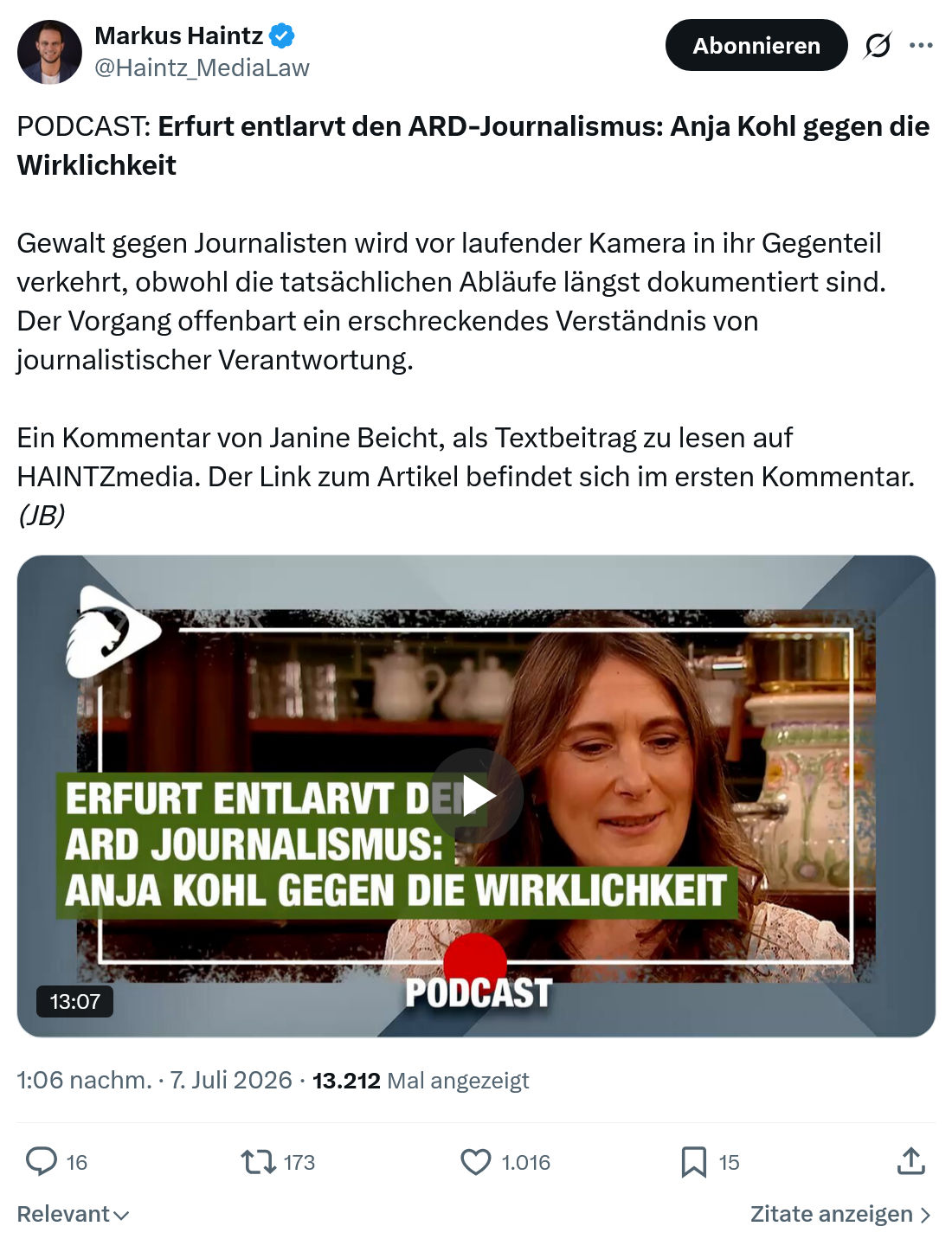 Markus Haintz: PODCAST: Erfurt entlarvt...