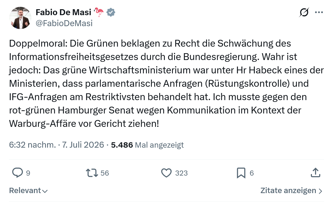 Fabio De Masi: Doppelmoral: Die Grünen beklagen...