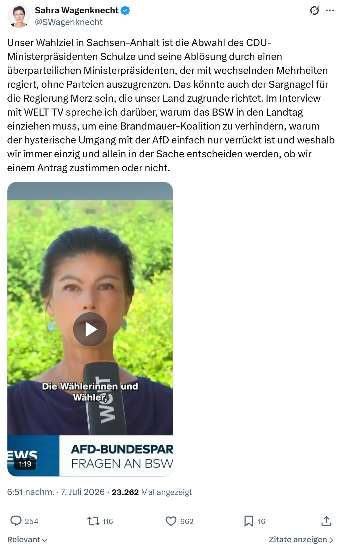 Sahra Wagenknecht: Unser Wahlziel in Sachsen-Anhalt...