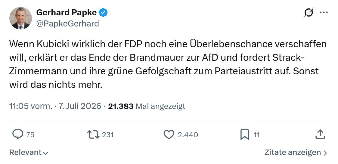 Gerhard Papke: Wenn Kubicki wirklich der FDP...