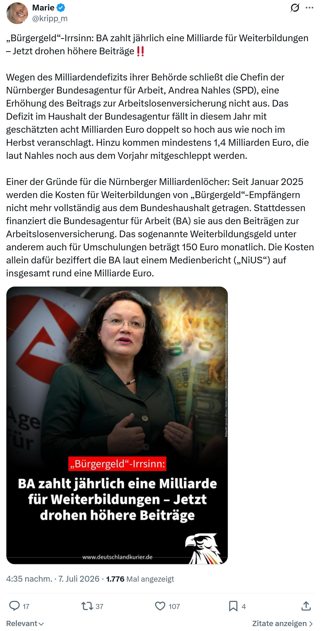 Marie kripp: „Bürgergeld“-Irrsinn...