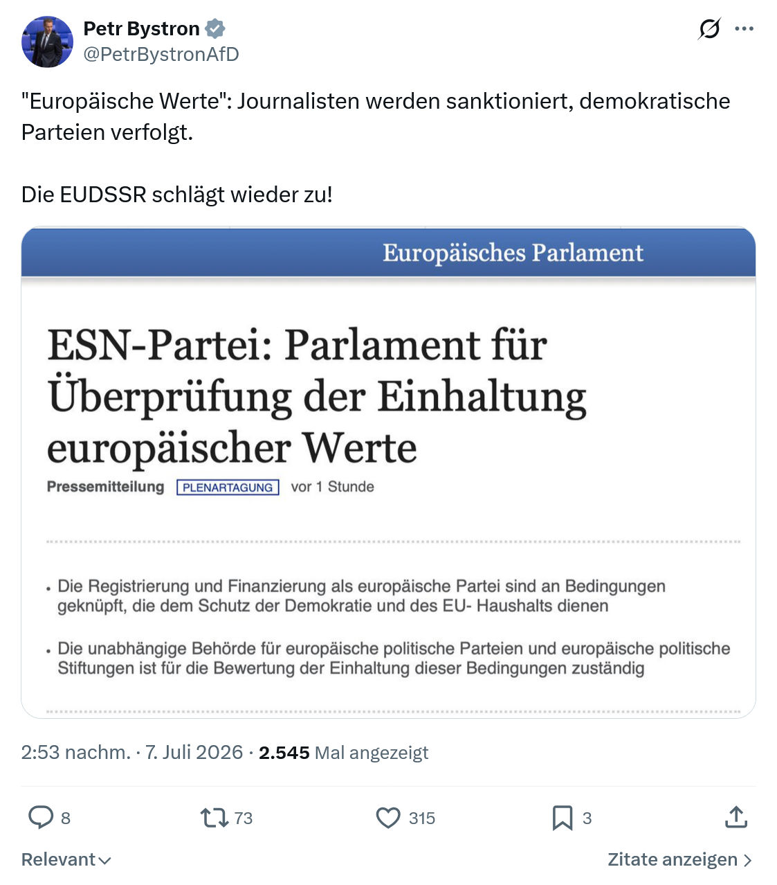 Petr Bystron: Europäische Werte...