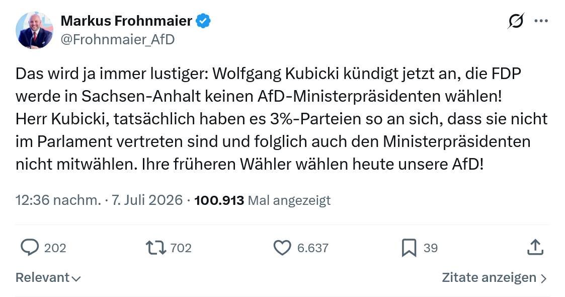 Markus Frohnmaier: Das wird ja immer lustiger...