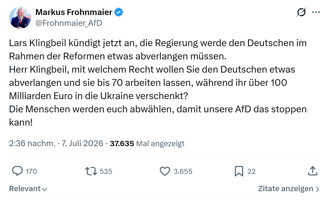 Markus Frohnmaier: Lars Klingbeil kündigt jetzt an...