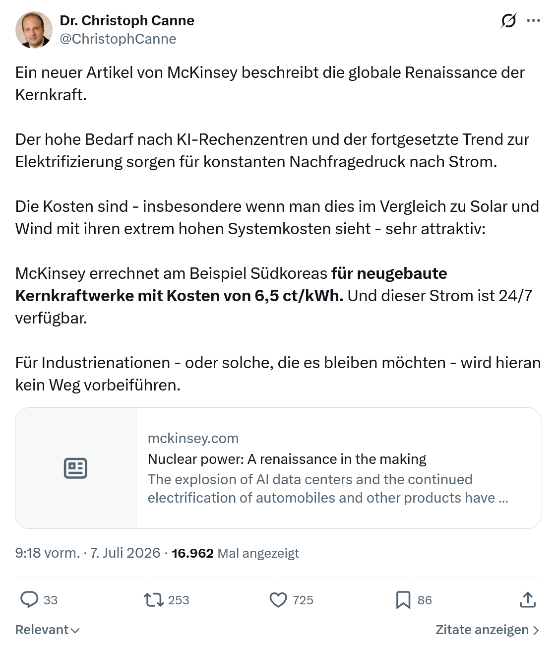 Christoph Canne: Ein neuer Artikel von McKinsey...