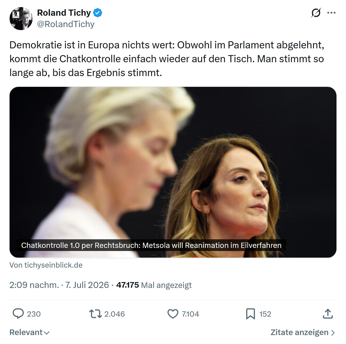 Roland Tichy: Demokratie ist in Europa nichts wert...